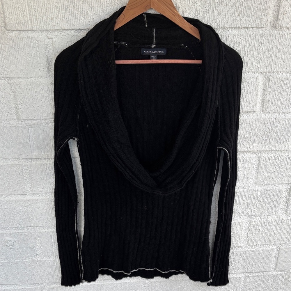 Banana Republic Cashmere Wool Black Cowl Neck Long Sleeve Sweater sz M